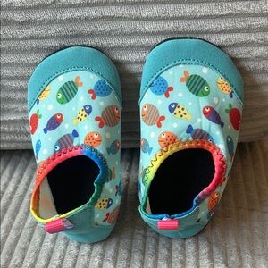 Kids Aqua Shoes with Colorful Fish Print - Teal